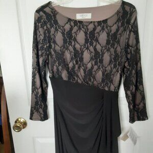 Kasper Black Dress w/Black & Beige Lace Top Dress  Size 6